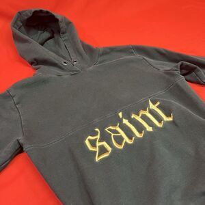 Saint Morta Hoodie / Open Elbow / Gold Embroidery / Mens Small / Black /‎ Flaw